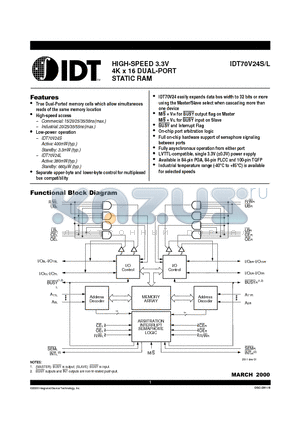 IDT70V24L15J datasheet - HIGH-SPEED 3.3V 4K x 16 DUAL-PORT STATIC RAM