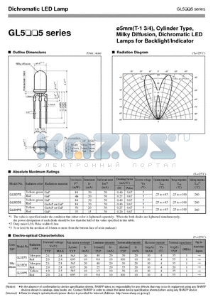 GL5EP5 datasheet - 5mm(T-1 3/4), Cylinder Type, Milky Diffusion, Dichromatic LED Lamps for Backlight/Indicator