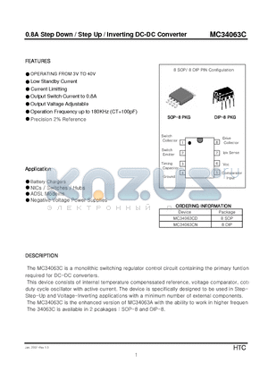 MC34063CN datasheet - 0.8A Step Down / Step Up / Inverting DC-DC Converter