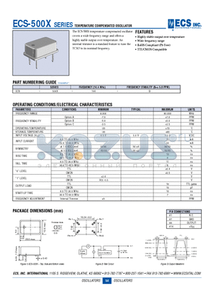 ECS-500X datasheet - TEMPERATURE COMPENSATED OSCILLATOR