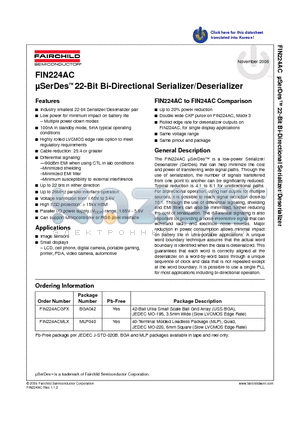 FIN224AC datasheet - uSerDes 22-Bit Bi-Directional Serializer/Deserializer