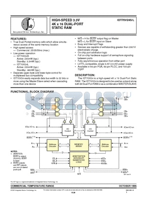 IDT70V24L25G datasheet - HIGH-SPEED 3.3V 4K x 16 DUAL-PORT STATIC RAM