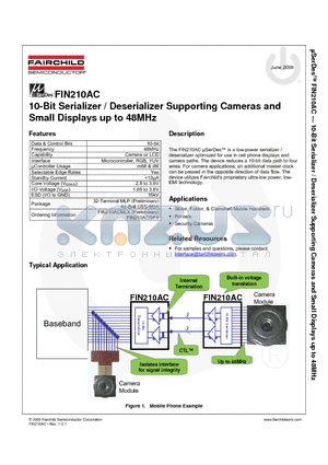 FIN210ACGFX datasheet - 10-Bit Serializer / Deserializer Supporting Cameras and Small Displays up to 48MHz