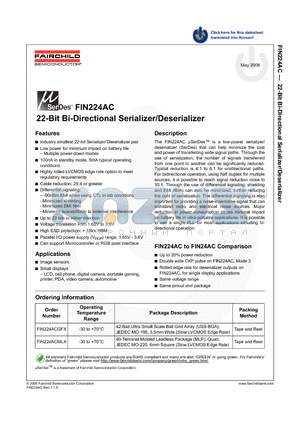 FIN224AC datasheet - 22-Bit Bi-Directional Serializer/Deserializer