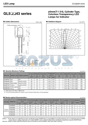 GL5PR43 datasheet - 5mm(T-1 3/4), Cylinder Type, Colorless Transparency LED Lamps for Indicator