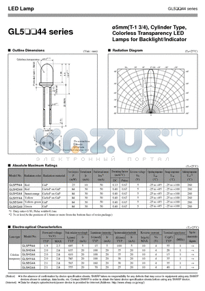 GL5PR44 datasheet - 5mm(T-1 3/4), Cylinder Type, Colorless Transparency LED Lamps for Backlight/Indicator