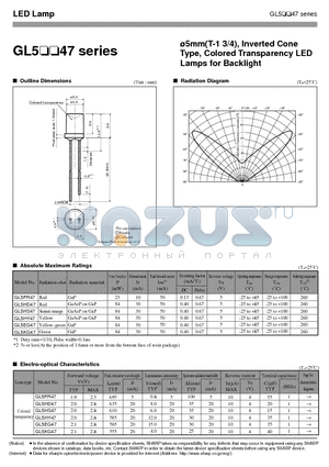 GL5PR47 datasheet - 5mm(T-1 3/4), Inverted Cone Type, Colored Transparency LED Lamps for Backlight