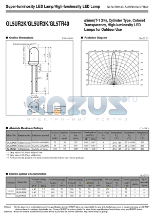 GL5TR40 datasheet - 5mm(T-1 3/4), Cylinder Type, Colored Transparency, High-luminosity LED Lamps for Outdoor Use