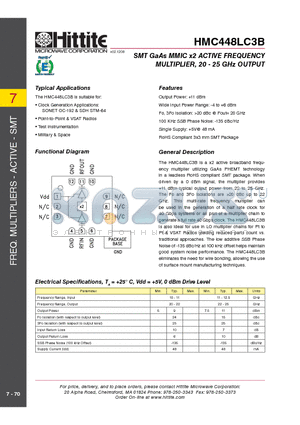 HMC448LC3B datasheet - SMT GaAs MMIC x2 ACTIVE FREQUENCY MULTIPLIER, 20 - 25 GHz OUTPUT