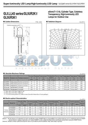 GL5UR3K1 datasheet - 5mm(T-1 3/4), Cylinder Type, Colorless Transparency, High-luminosity LED Lamps for Outdoor Use
