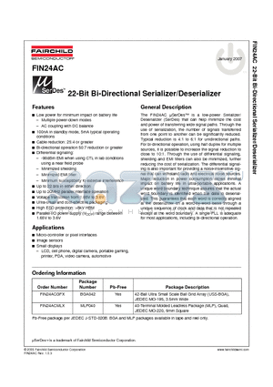 FIN24AC datasheet - 22-Bit Bi-Directional Serializer/Deserializer