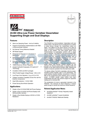 FIN324C datasheet - 24-Bit Ultra-Low Power Serializer Deserializer Supporting Single and Dual Displays