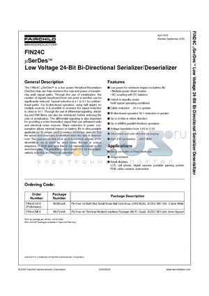 FIN24CMLX datasheet - uSerDes Low Voltage 24-Bit Bi-Directional Serializer/Deserializer