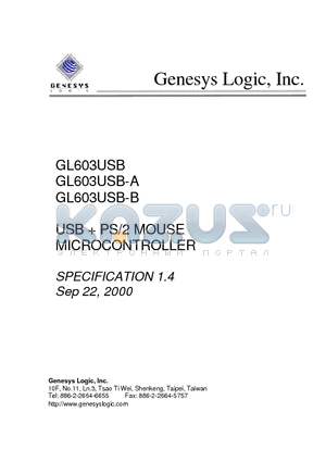 GL603USB-B datasheet - USB  PS/2 MOUSE MICROCONTROLLER