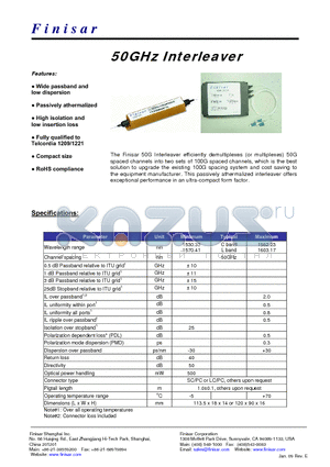 FINF050-100CLA2 datasheet - 50GHz Interleaver