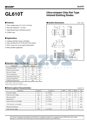 GL610T datasheet - Ultra-compact Chip Part Type Infrared Emitting Diodes