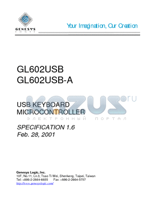 GL602USB-A datasheet - USB KEYBOARD MICROCONTROLLER