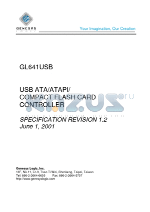 GL641USB datasheet - USB ATA/ATAPI/ COMPACT FLASH CARD CONTROLLER
