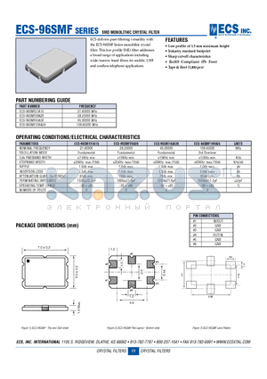 ECS-96SMF109A24 datasheet - SMD MONOLITHIC CRYSTAL FILTER