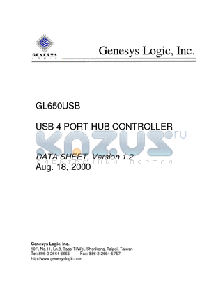 GL650USB datasheet - USB 4 PORT HUB CONTROLLER