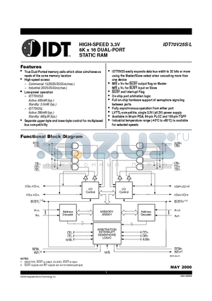 IDT70V25L20G datasheet - HIGH-SPEED 3.3V 8K x 16 DUAL-PORT STATIC RAM