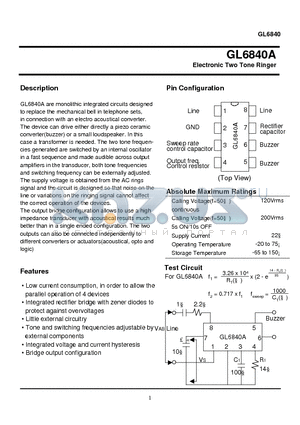 GL6840A datasheet - Electronic Two Tone Ringer