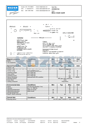 MK03-1C90B-1500W datasheet - MK Reed Sensors