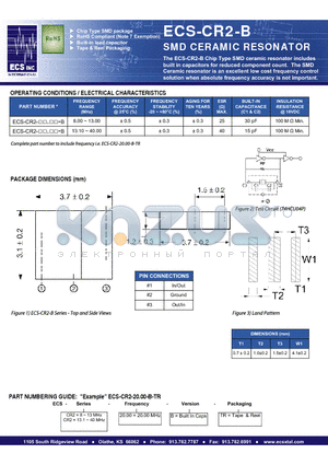 ECS-CR2-20.00-B-TR datasheet - SMD CERAMIC RESONATOR