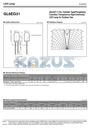 GL6EG31 datasheet - 5mm(T-1 3/4), Cylinder Type(Flangeless), Colorless Transparency High-luminosity LED Lamp for Outdoor Use