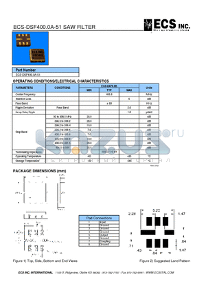 ECS-DSF400.0A-51 datasheet - SAW FILTER