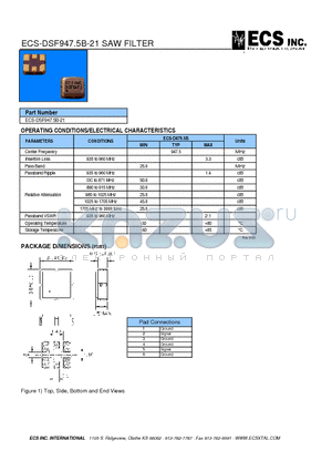 ECS-DSF947.5B-21 datasheet - SAW FILTER