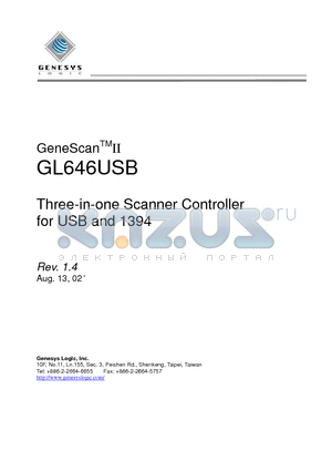 GL646USB datasheet - Three-in-one Scanner Controller for USB and 1394