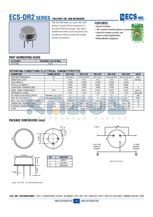 ECS-DR2-4339 datasheet - TWO-PORT 180` SAW RESONATOR