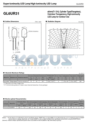 GL6UR31 datasheet - 5mm(T-1 3/4), Cylinder Type(Flangeless), Colorless Transparency, High-luminosity LED Lamp for Outdoor Use