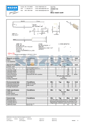 MK04-1A66B-1300W datasheet - MK Reed Sensor