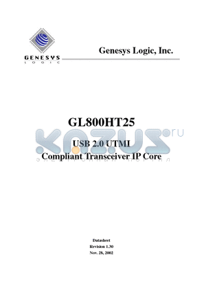 GL800HT25 datasheet - USB 2.0 UTMI Compliant Transceiver IP Core