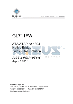 GL711FW datasheet - ATA/ATAPI to 1394 Native Bridge Two in One Solution