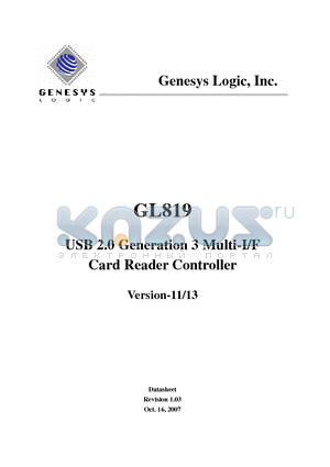 GL819 datasheet - USB 2.0 Generation 3 Multi-I/F Card Reader Controller