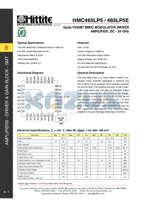 HMC465LP5_10 datasheet - GaAs PHEMT MMIC MODULATOR DRIVER AMPLIFIER, DC - 20 GHz