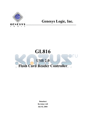 GL816 datasheet - USB 2.0 Flash Card Reader Controller
