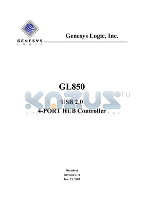GL850 datasheet - USB 2.0 4-PORT HUB Controller