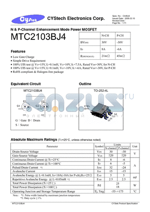 MTC2103BJ4 datasheet - N & P-Channel Enhancement Mode Power MOSFET