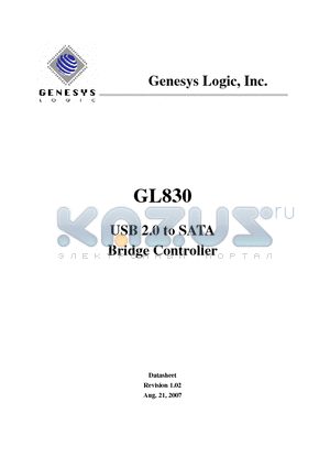 GL830 datasheet - USB 2.0 to SATA Bridge Controller