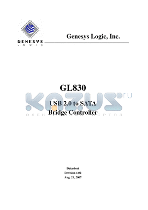 GL830-MSGXX datasheet - USB 2.0 to SATA Bridge Controller