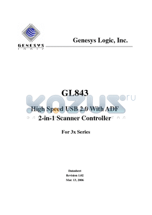 GL843 datasheet - High Speed USB 2.0 With ADF 2-in-1 Scanner Controller