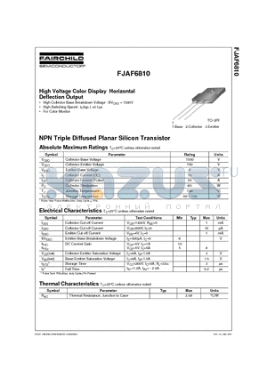 FJAF6810 datasheet - NPN Triple Diffused Planar Silicon Transistor