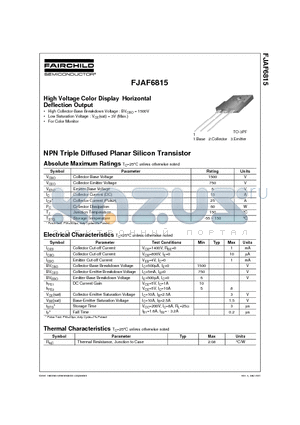 FJAF6815 datasheet - NPN Triple Diffused Planar Silicon Transistor