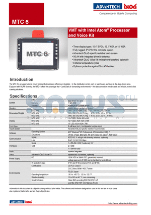 MTC6 datasheet - VMT with Intel Atom^ Processor and Voice Kit