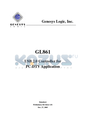 GL861 datasheet - USB 2.0 Controller for PC-DTV Application