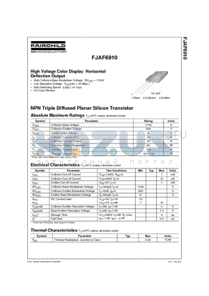 FJAF6910 datasheet - NPN Triple Diffused Planar Silicon Transistor